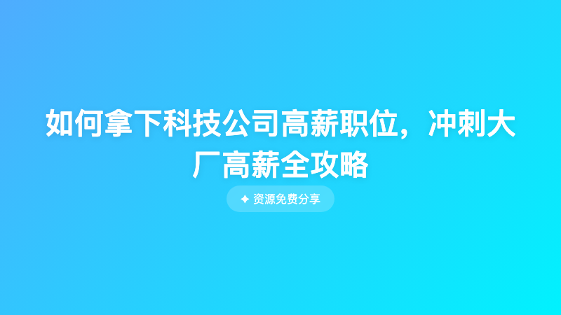 如何拿下科技公司高薪职位，冲刺大厂高薪全攻略