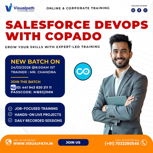🔥 FREE Salesforce DevOps with Copado Live Demo!
Discover how top companies automate Salesforce deployments with CI/CD and DevOps. Boost your career with hands-on, industry-focused training from Visualpath.

✨ Demo Details:
📅 Date: 24th March 2026
🕗 Time: 8:00 AM IST
👨‍🏫 Trainer: Mr. Chandra
🔗 Join Now: https://bit.ly/4sFOrP4
🆔 Meeting ID: 441 943 820 211 11
📌 Passcode: MB9Jj3MN

📞 Call/WhatsApp: +91 7032290546
🌐 Website: https://www.visualpath.in/online-salesforce-devops-training.html
📝 Blog: https://visualpathblogs.com/category/salesforce-devops-with-copado/