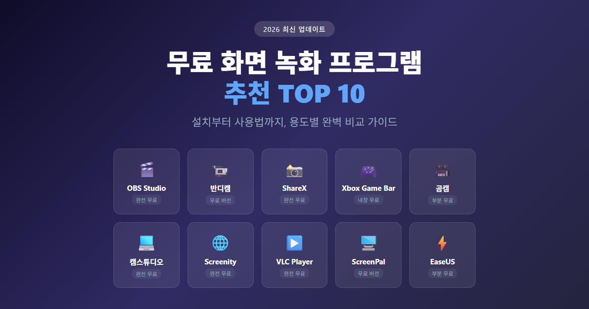 무료 화면 녹화 프로그램 추천 TOP 10