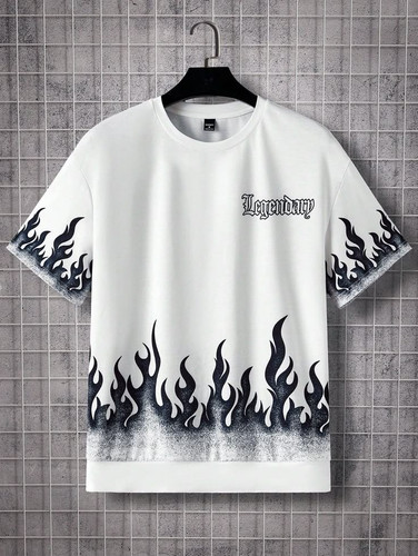 Men Knitting Casual Los Angeles Letter And Flames Graphic Printed Jersey Tee, Fashion, For Rapper, F.jpg