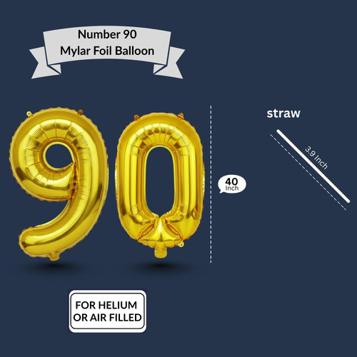 40 Inch Big Gold Large Number 90 Mylar Foil Balloon For Helium & Air Filled Premium Self Seal Balloo.jpg