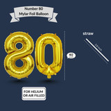 40 Inch Big Gold Large Number 80 Mylar Foil Balloon For Helium &amp; Air Filled Premium Self Seal Balloo