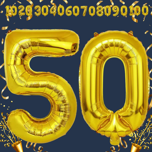 40 Inch Big Gold Large Number 50 Mylar Foil Balloon For Helium & Air Filled Premium Self Seal Balloo.jpg