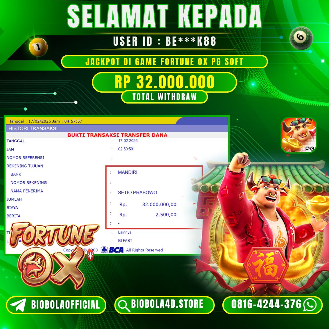 JP FORTUNE OX PG SOFT  32 JT DI BAYAR LUNAS !!