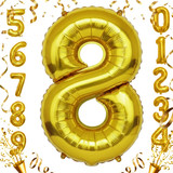 40 Inch Big Gold Large Number 8 Mylar Foil Balloon For Helium &amp; Air Filled Premium Self Seal Balloon