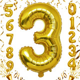 40 Inch Big Gold Large Number 3 Mylar Foil Balloon For Helium &amp; Air Filled Premium Self Seal Balloon