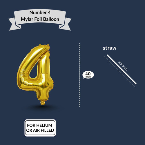 40 Inch Big Gold Large Number 4 Mylar Foil Balloon For Helium & Air Filled Premium Self Seal Balloon.jpg