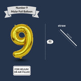 40 Inch Big Gold Large Number 9 Mylar Foil Balloon For Helium &amp; Air Filled Premium Self Seal Balloon