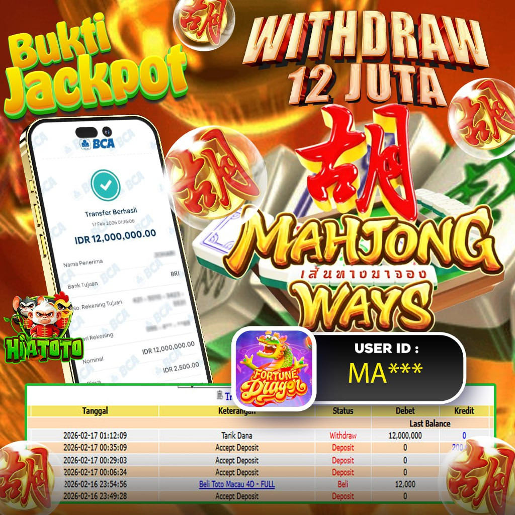 HIATOTO JACKPOT!!! Jackpot MAHJONG WAYS ebesar Rp,12.000.000 Juta Di Bayar Lunas!