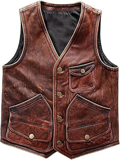 Mens Brown Leather Biker Vest 2.jpg