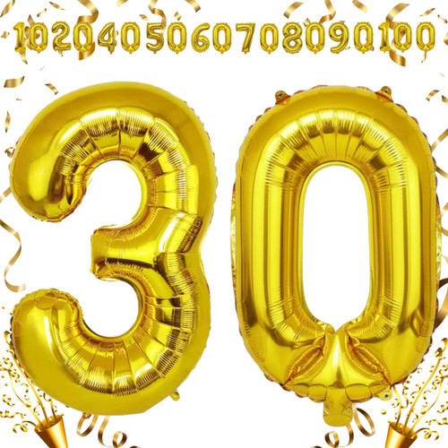 40 Inch Big Gold Large Number 30 Mylar Foil Balloon For Helium & Air Filled Premium Self Seal Balloo.jpg