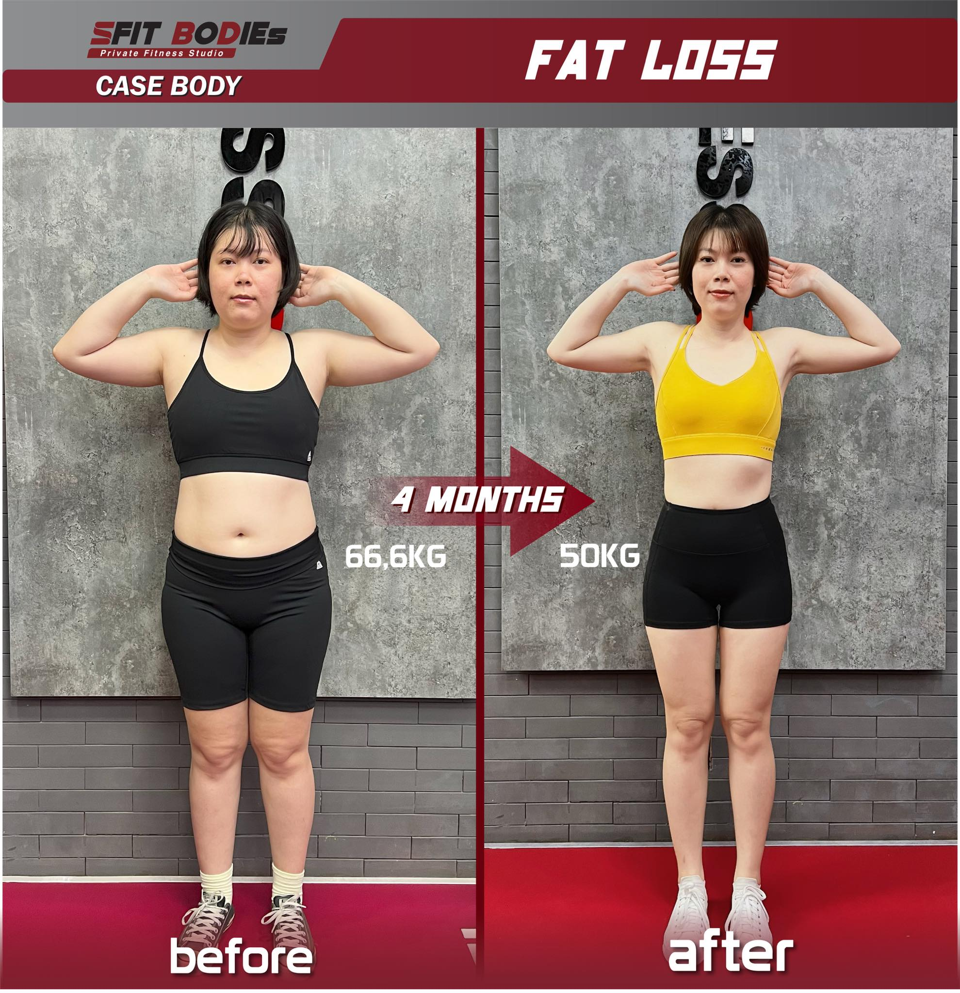 Giảm mỡ, khắc phục sai lệch tư thế – 66.6kg → 50kg