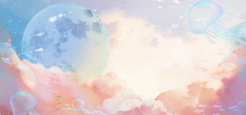 千库网 梦幻果冻色小清新云彩星球云母鱼群背景 背景编号6031060.jpg