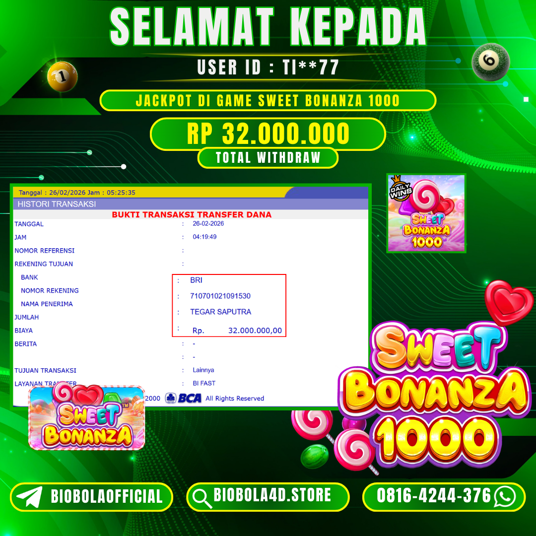JP SWEET BONANZA 1000 32 JT DI BAYAR LUNAS !!
