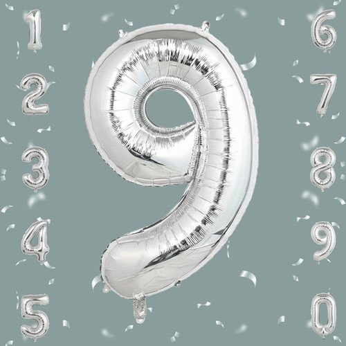 32 Inch Big Sliver Large Number 9 Mylar Foil Balloon For Helium & Air Filled Premium Self Seal Ballo.jpg