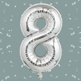 32 Inch Big Sliver Large Number 8 Mylar Foil Balloon For Helium &amp; Air Filled Premium Self Seal Ballo