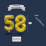 40 Inch Big Gold Large Number 58 Mylar Foil Balloon For Helium &amp; Air Filled Premium Self Seal Balloo