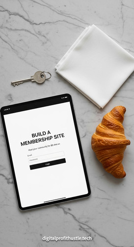35 Flat lay of an iPad showing a membership site login page a silver key a white linen napkin and a .jpg
