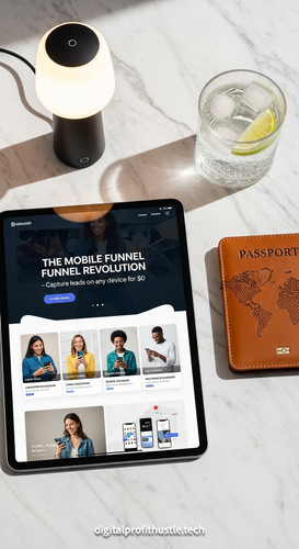 26 Flat lay of an iPad showing a mobileresponsive landing page a sleek portable LED lamp a digital n.jpg