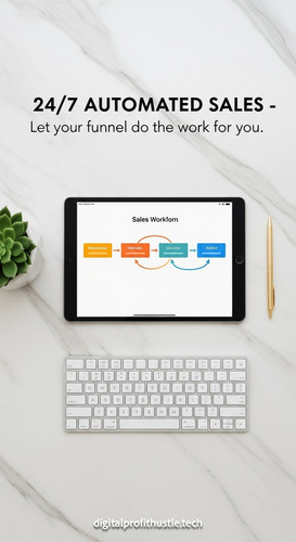 20 Flat lay of a marble desk with an iPad showing a sales funnel workflow a gold pen a white keyboar.jpg