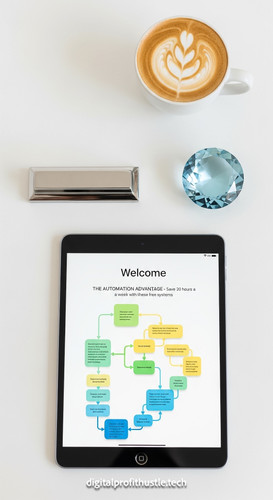 50 Flat lay of an iPad with a Welcome sequence map a silver paperweight a bluetinted crystal and a l.jpg