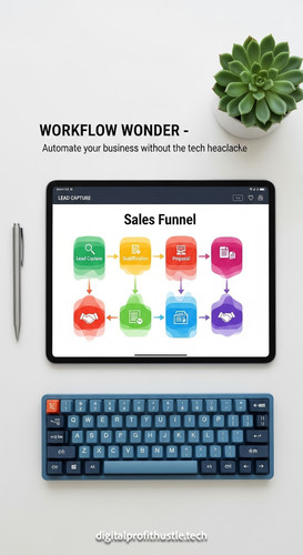 61 Topdown view of a tablet with a sales funnel workflow a silver pen a blue keyboard and a succulen.jpg