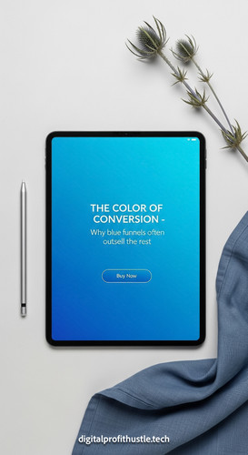 52 Flat lay of an iPad showing a sales page with a blue Buy Now button a silver stylus a blue linen .jpg