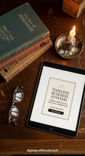 67 Overhead shot of a tablet with a lead magnet mockup a stack of vintage marketing books a pair of .jpg