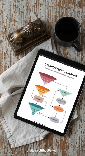 68 Flat lay of an iPad showing a funnel flowchart an antique bronze paperweight a linen napkin and a.jpg