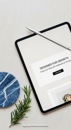 64 Flat lay of an iPad showing a landing page design a silver stylus a blue marble coaster and a spr.jpg