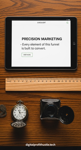 69 Topdown view of a tablet displaying a checkout page a wooden ruler a pocket watch and a small ink.jpg