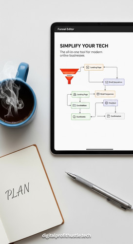 53 Topdown view of a tablet showing a funnel editor a silver pencil a blue ceramic mug and a noteboo.jpg