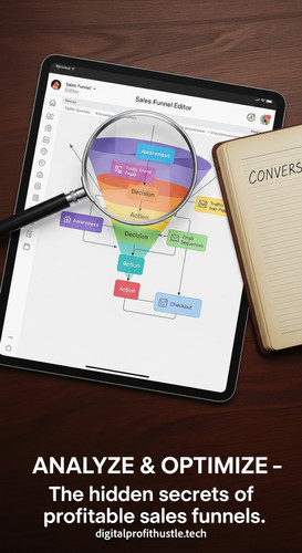 73 Topdown view of a tablet with a sales funnel editor a magnifying glass a notebook with CONVERSION.jpg