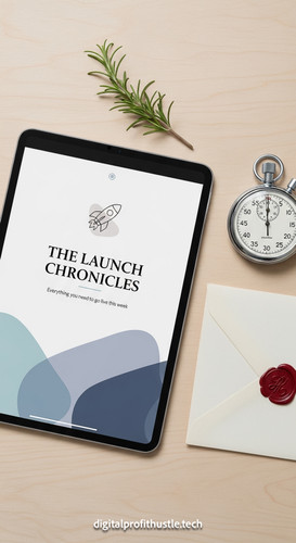 78 Flat lay of an iPad with a Product Launch page a silver stopwatch a waxsealed envelope and a spri.jpg