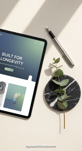 83 Flat lay of an iPad showing a landing page design a silver fountain pen a dark marble coaster and.jpg