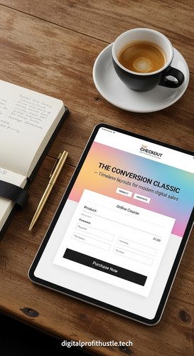 84 Topdown view of a tablet showing a checkout page a brass pen a dark notebook and a cup of coffee .jpg