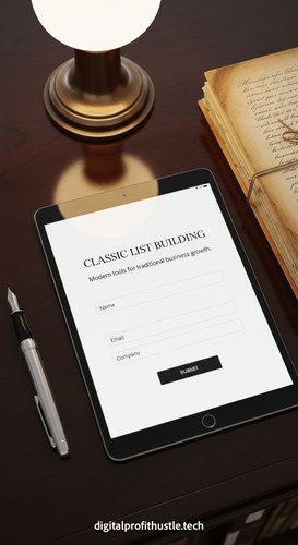 76 Flat lay of an iPad on a dark library table showing a lead capture form a silver fountain pen and.jpg