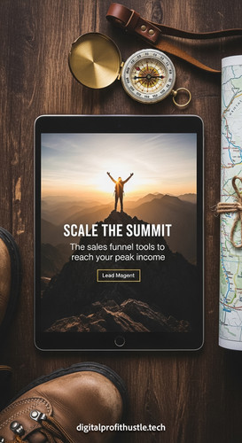 90 Overhead shot of a tablet showing a lead magnet page a pair of hiking boots edge of frame a compa.jpg