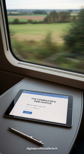 95 Flat lay of an iPad on a train table showing a lead capture form a silver pen and a window view o.jpg