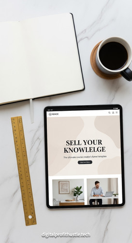 114 Overhead view of a tablet showing a sales page for a digital course a gold ruler a white noteboo.jpg