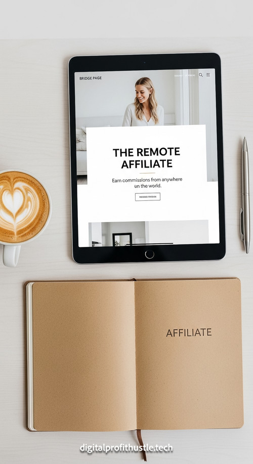 99 Flat lay of an iPad showing a bridge page design a silver pen a travel notebook with AFFILIATE on.jpg