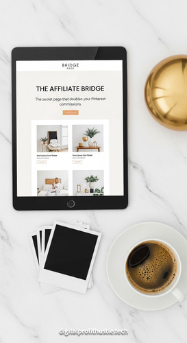 111 Flat lay of a tablet showing a bridge page design a gold paperweight a stack of blank polaroids .jpg