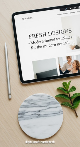 103 Flat lay of an iPad showing a landing page design a silver stylus a marble coaster and a sprig o.jpg