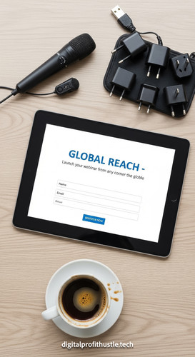 94 Overhead shot of a tablet with a webinar registration page a portable microphone a set of travel .jpg
