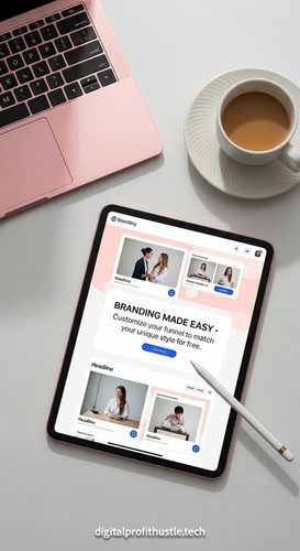 154 Topdown view of an iPad showing a landing page editor a gold stylus a pink laptop and a ceramic .jpg
