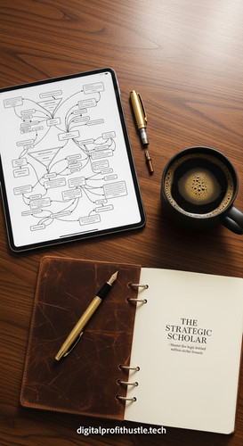 155 Flat lay of an iPad on a dark walnut desk showing a complex funnel logic map a brass fountain pe.jpg
