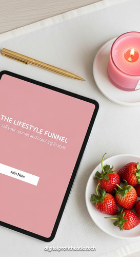 150 Topdown view of a tablet showing a sales page with a pink Join Now button a gold pen a pink cand.jpg