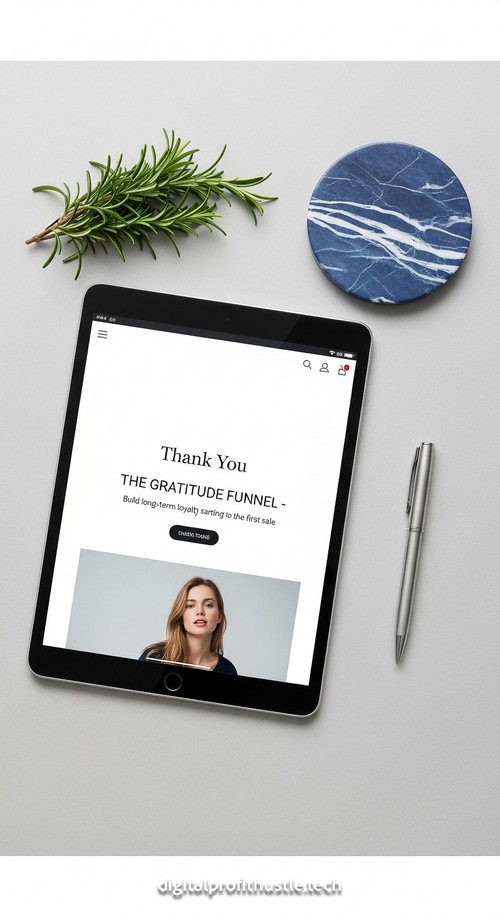 133 Flat lay of an iPad displaying a Thank You page a silver pen a blue marble coaster and a sprig o.jpg