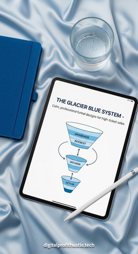 129 Flat lay of an iPad on a light blue silk cloth showing a sales funnel blueprint a silver stylus .jpg