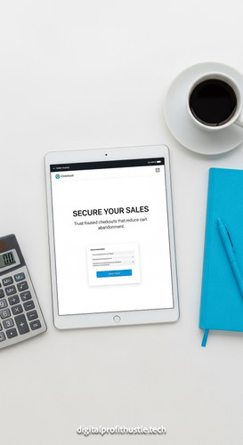 134 Overhead view of a tablet showing a checkout page a silver calculator a blue notebook and a cup .jpg